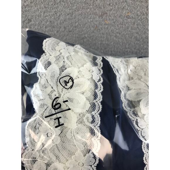 1970’s Vintage Lady Cameo Navy Satin Lace Slip Gown size M - Picture 9 of 9